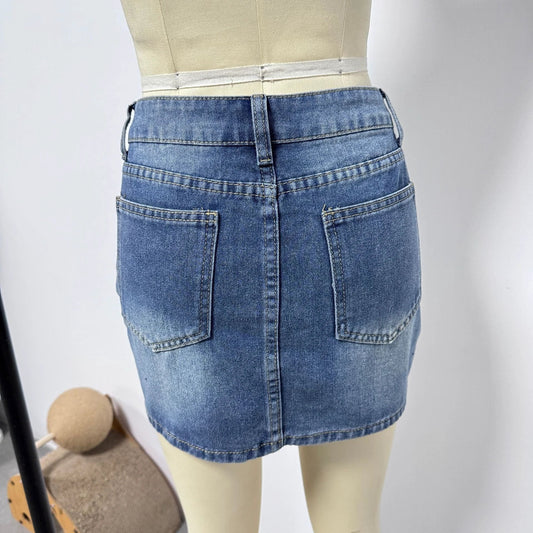 Casual Stretch Washed Denim Short Skirt For Women by GJG Denim