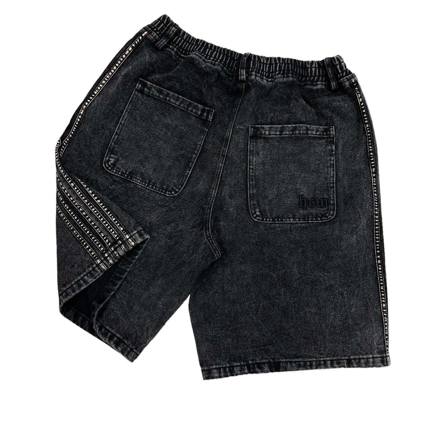 Hip Hop Striped Embroidery Baggy Denim Shorts by GJG Denim