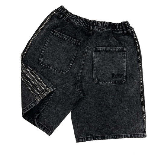 Hip Hop Striped Embroidery Baggy Denim Shorts by GJG Denim