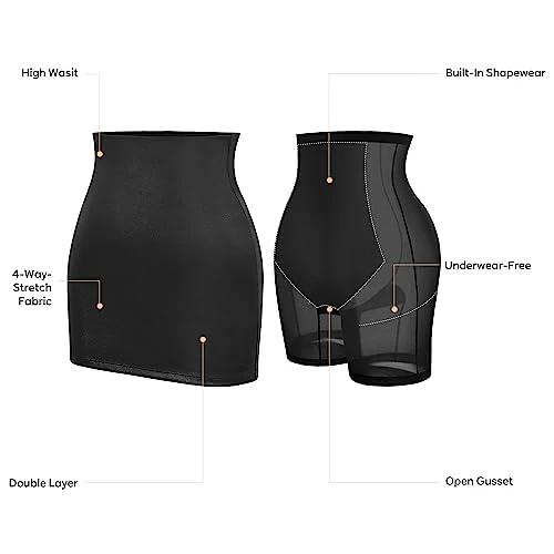 Popilush Shapewear Faux Leather Skirts with Built in Shapewear Tummy Control High Waist Mini Skirt with Shaper for Women by Lady Ros