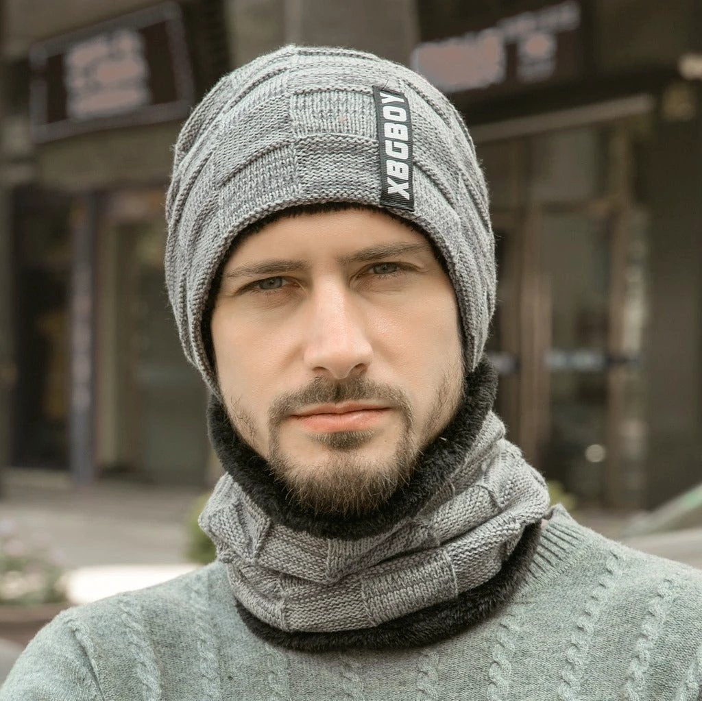 Men's Knitted Beanie and Neck Warmer Set by GJG Denim