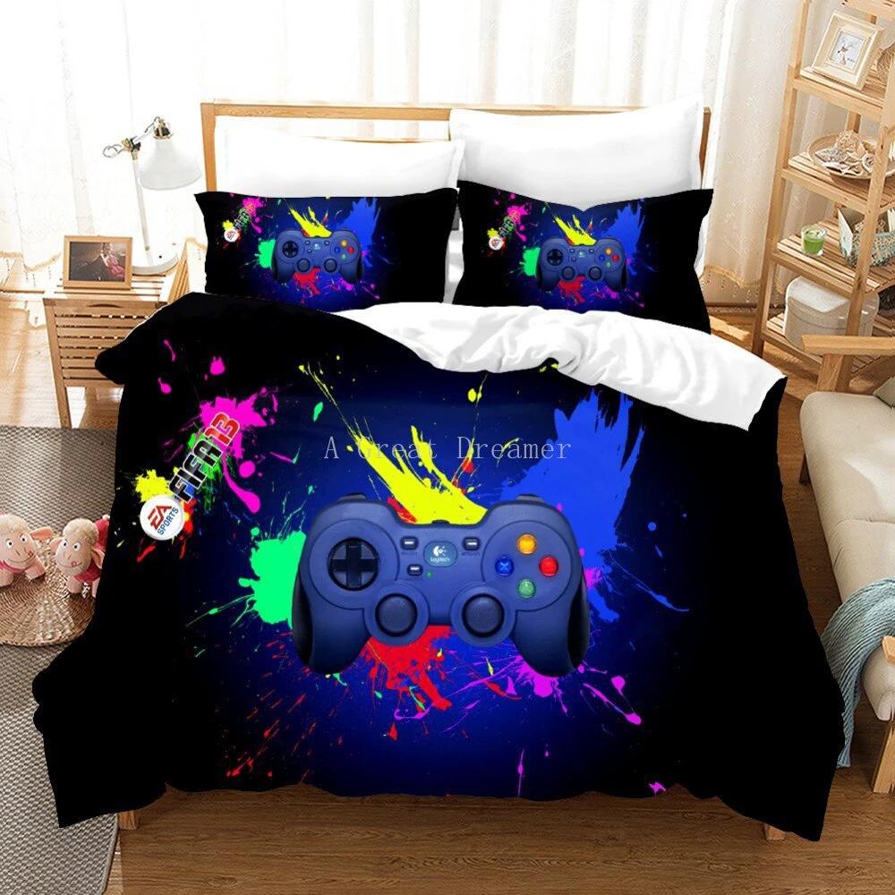 Game Controller Pattern Printed Bedding Duvet Cover Three-Piece Set by GJG Denim