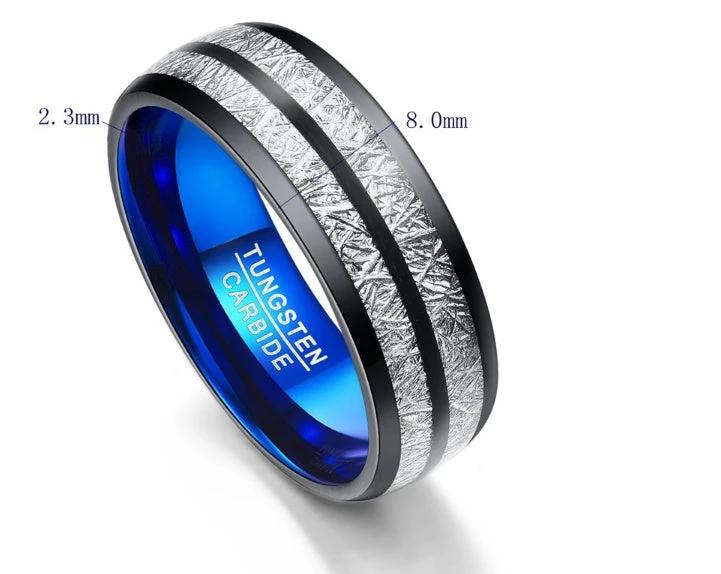 8mm Width Black Blue Tungsten Carbide Ring by GJG Denim