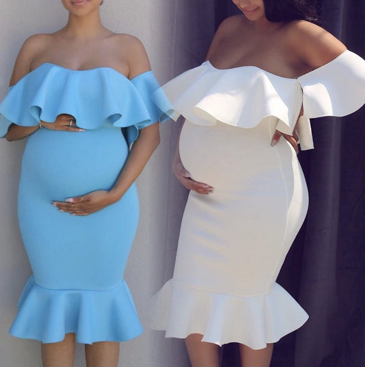 Women Elastic Pregnant Women Ruffles Dress by GJG Denim