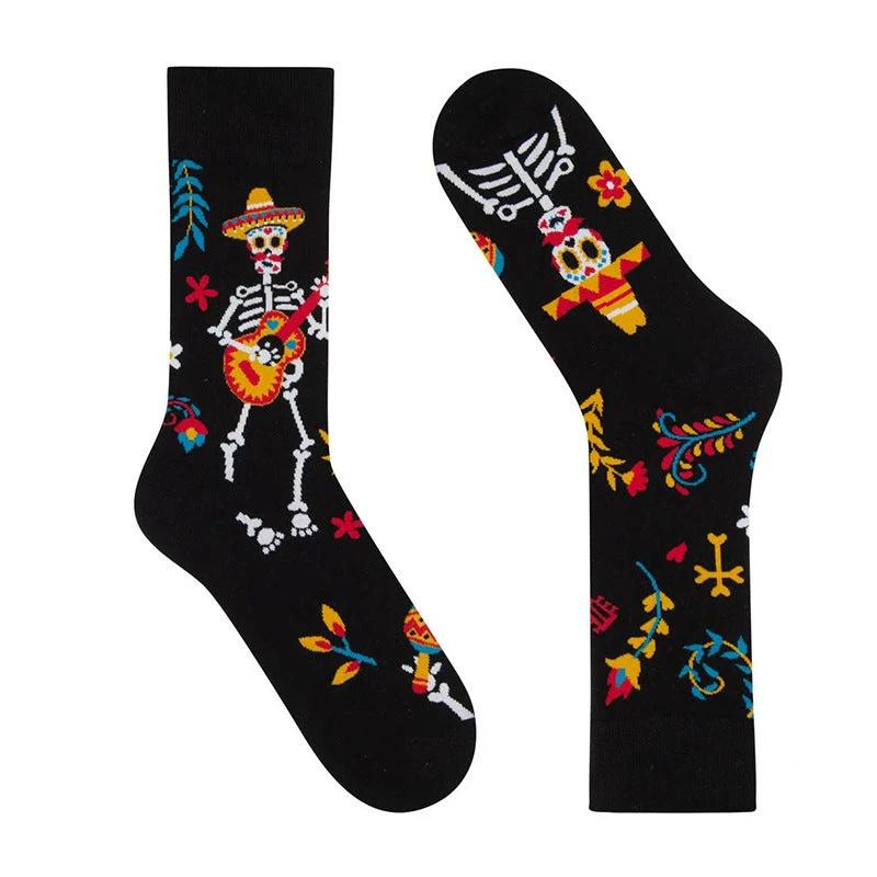 Colorful Skull Jacquard Trendy Cotton Socks For Men by GJG Denim