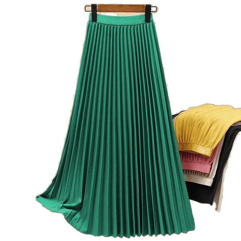 Women's Solid Color Fashion Pleated High Waist Pleated Skirt by GJG Denim