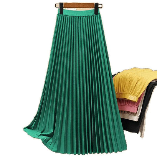 Women's Solid Color Fashion Pleated High Waist Pleated Skirt by GJG Denim