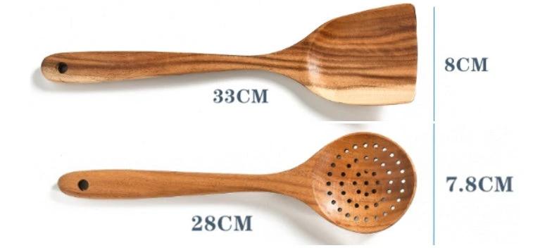 Teak Natural Wood Kitchen Utensils Set by GJG Denim