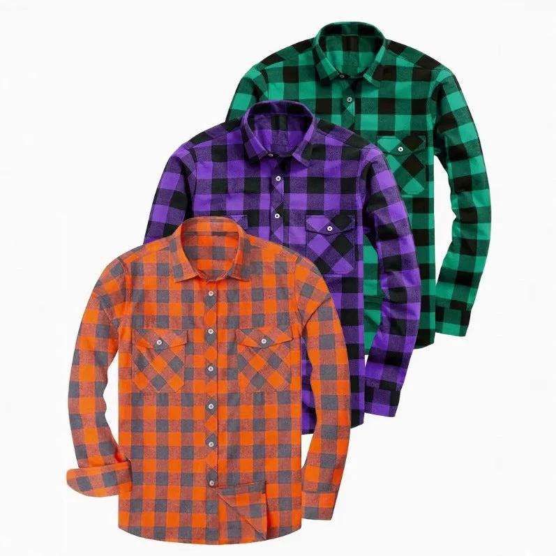 Men's Casual Loose Flannel Plaid Shirt by GJG Denim