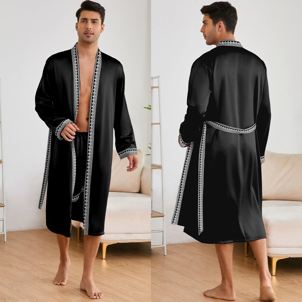 Men's Robe And Shorts Solid Color Pajama Set by GJG Denim