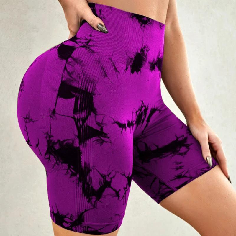 Tie-dye Printed Yoga Pants Summer Quick-drying Fitness Shorts Sexy High-waisted Hip-lifting Leggings Women Pants by GJG Denim