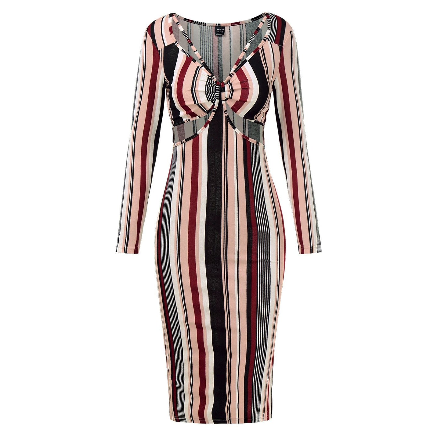 Women's Wrap Chest Striped Long Sleeve Dress by GJG Denim