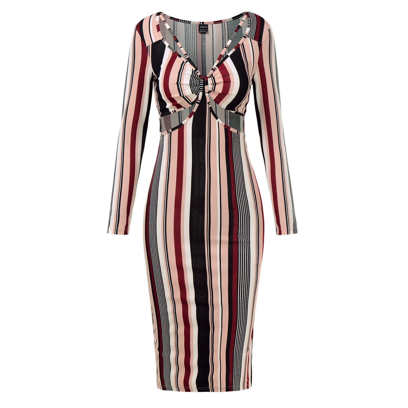 Women's Wrap Chest Striped Long Sleeve Dress by GJG Denim