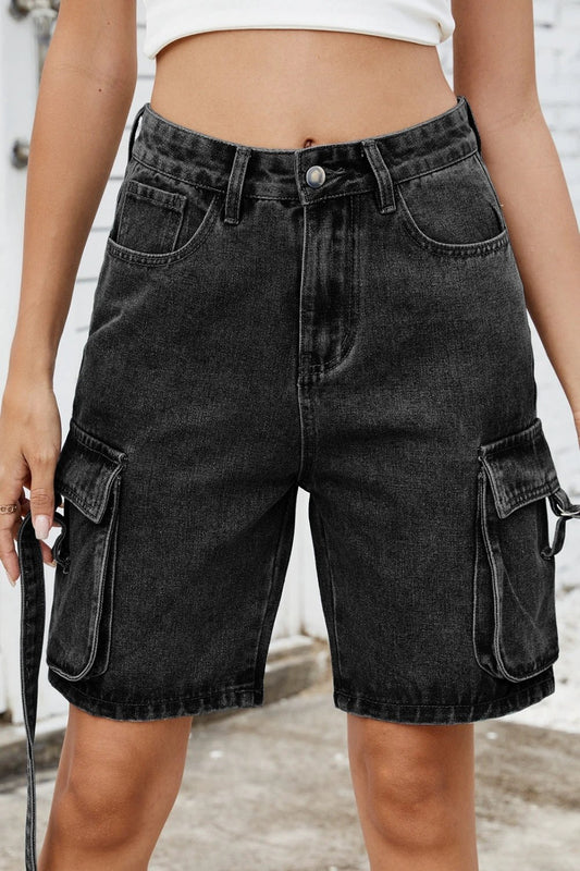 Washed Cargo Denim Shorts by Lady Ros