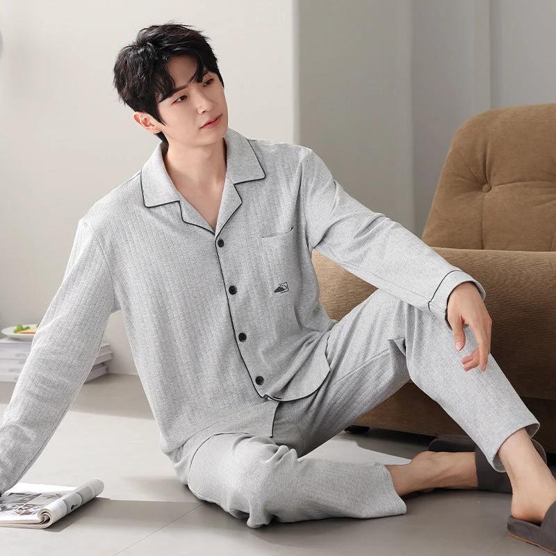 Men's Pure Cotton Long Sleeved Pajamas by GJG Denim