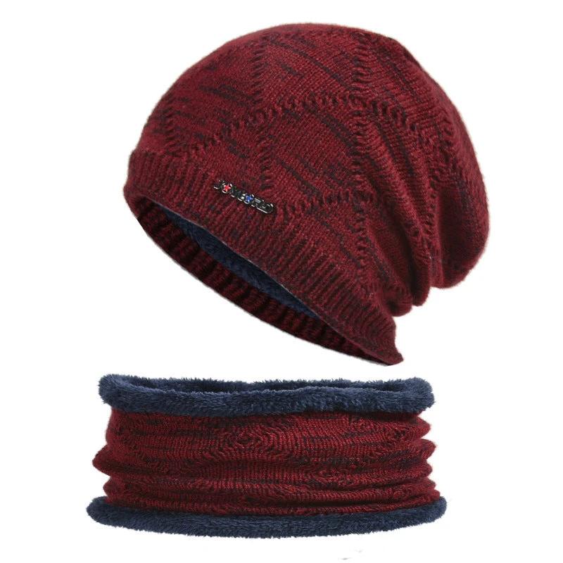 Men's Two-piece Woolen Hat With Head And Ear Protection and Neck Warmer by GJG Denim