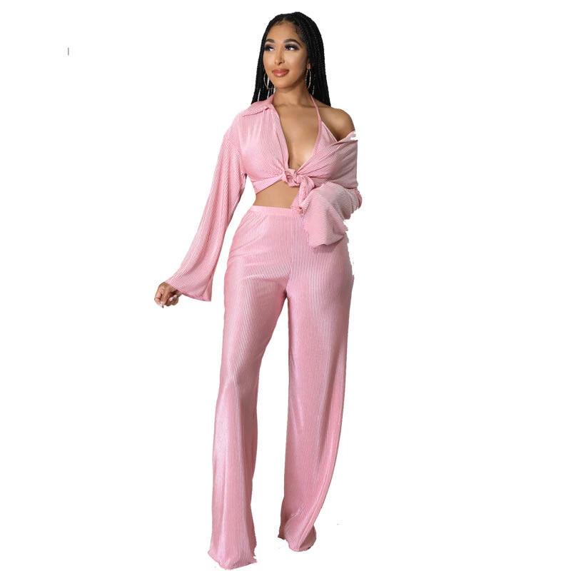 Temperament Commute Solid Color Long Sleeve Fashion Temperament Three-piece Set by GJG Denim