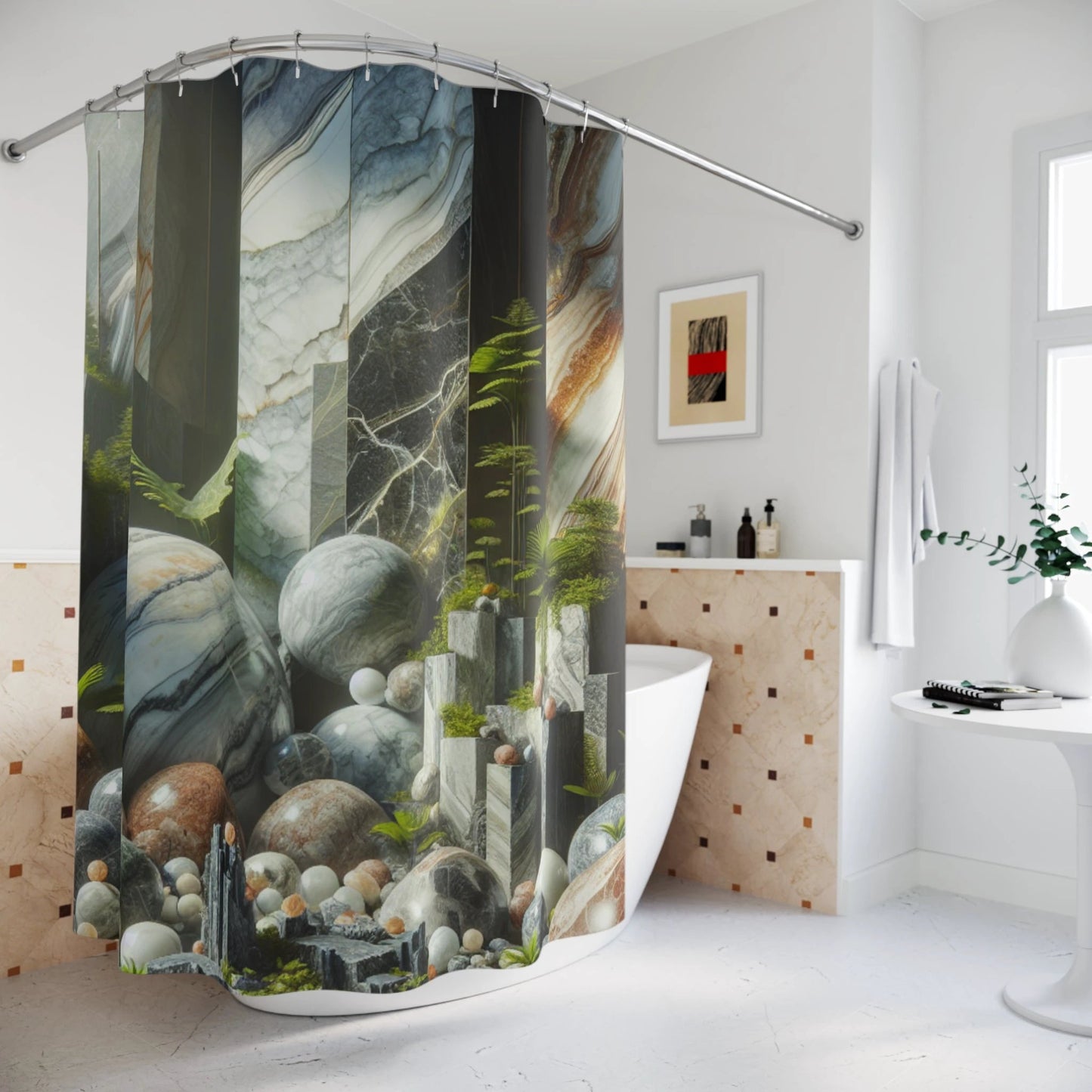 Nature-Inspired Shower Curtains, Elegant Bathroom Décor, Marble Design, Home Spa Vibe, Unique Gift for Holidays by Printify