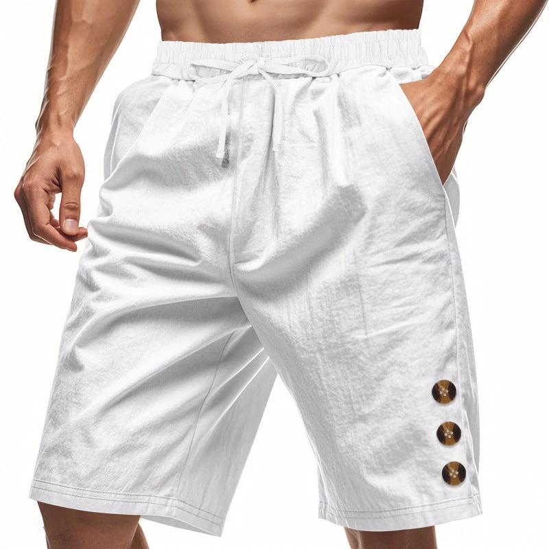 Men's Loose Linen Beach Casual Solid Color Shorts by GJG Denim