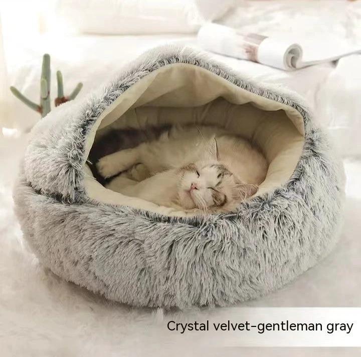 2 In 1 Dog And Cat Bed Pet Winter Bed Round Plush Warm Bed House Soft Long Plush Pets Bed Pet Products by GJG Denim