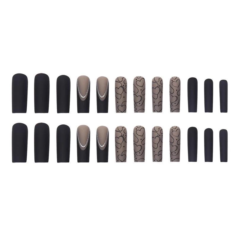 Cross-border Black Matte Dark Series European, American And French Style Nail Tip Long Wearable Water Pipe Nail Press On Nails by GJG Denim