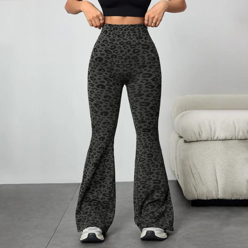 High-waisted Butt-lifting Printed Flared Athletic Pants by GJG Denim
