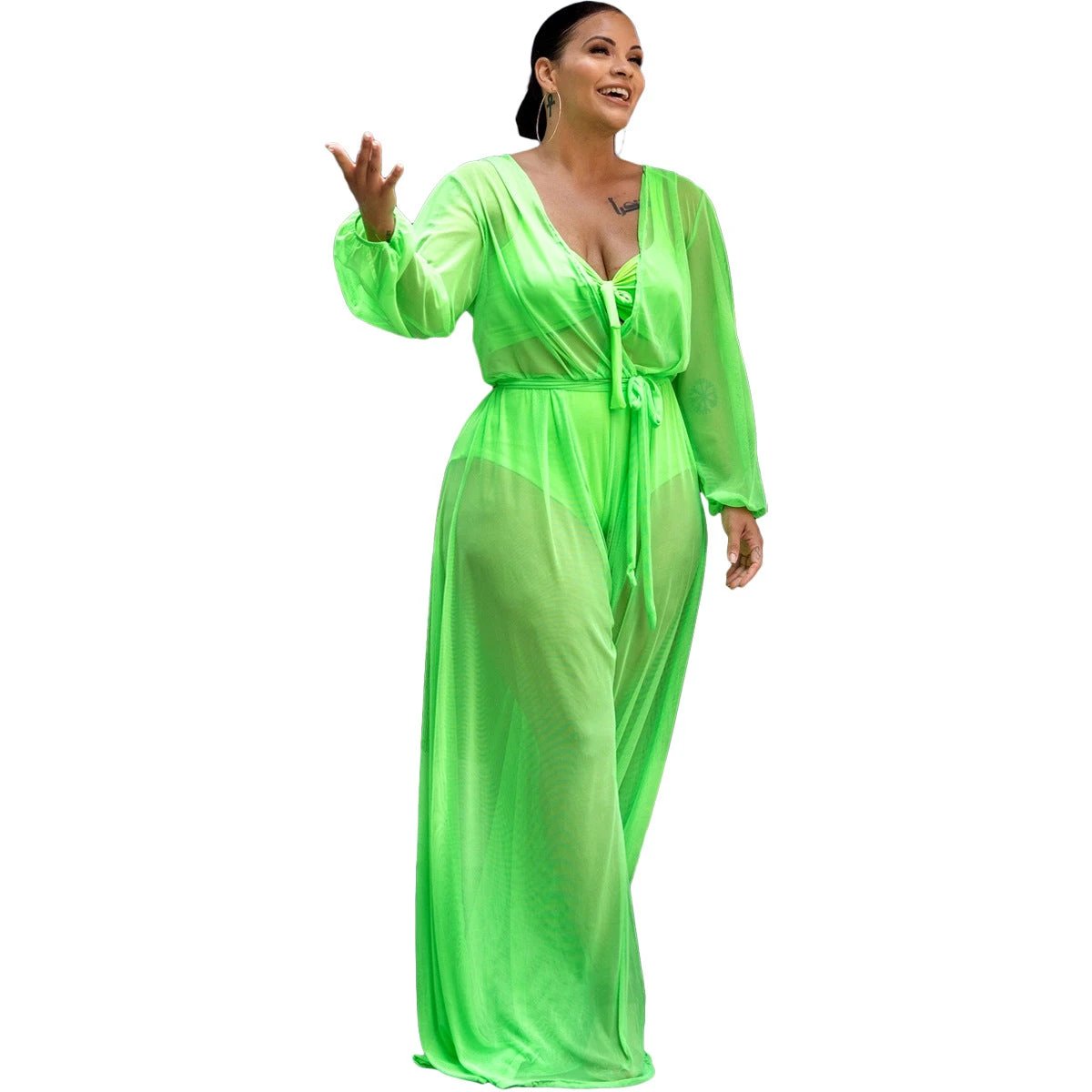 Sexy See-through Mesh Plus Size Women's Jumpsuit Without Inner Wear by GJG Denim