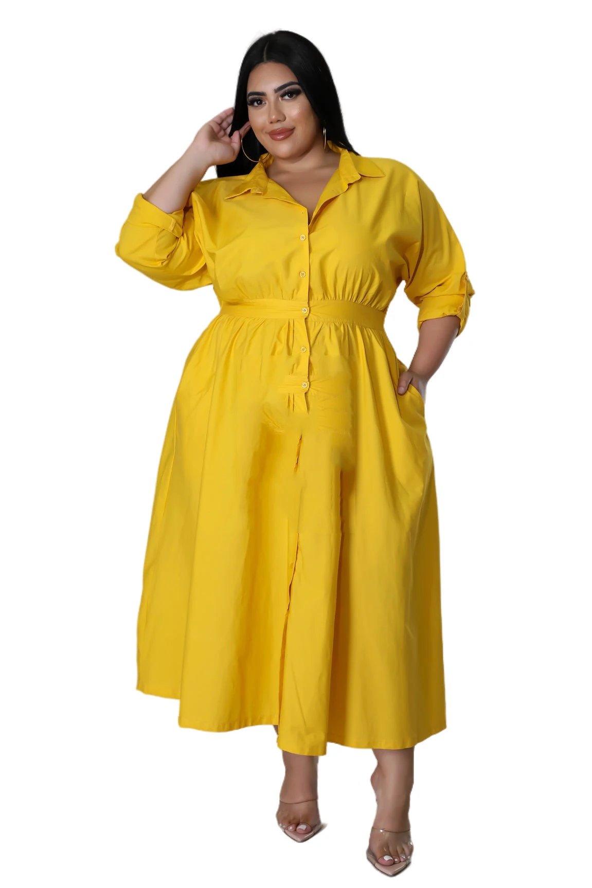 Fashion Plus Size Women's dress long V-neck by GJG Denim
