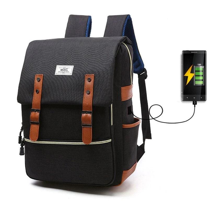 Vintage Men's Canvas Backpack w/ USB Charging Port by GJG Denim