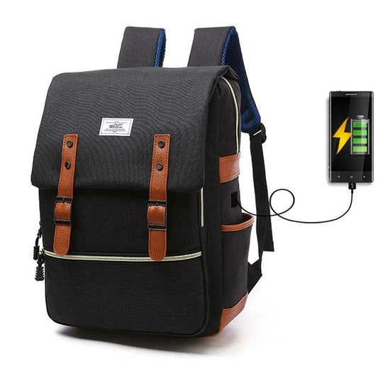 Vintage Men's Canvas Backpack w/ USB Charging Port by GJG Denim