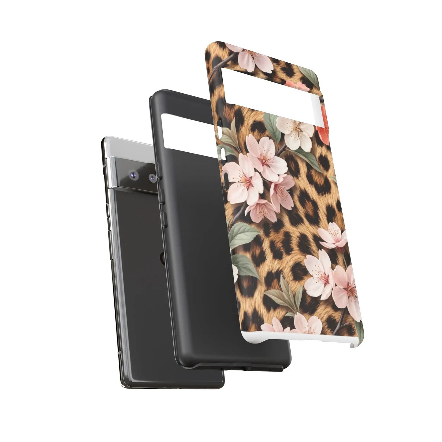 Leopard Floral Tough Case — Protective Phone Case with Pink Cherry Blossoms by Printify