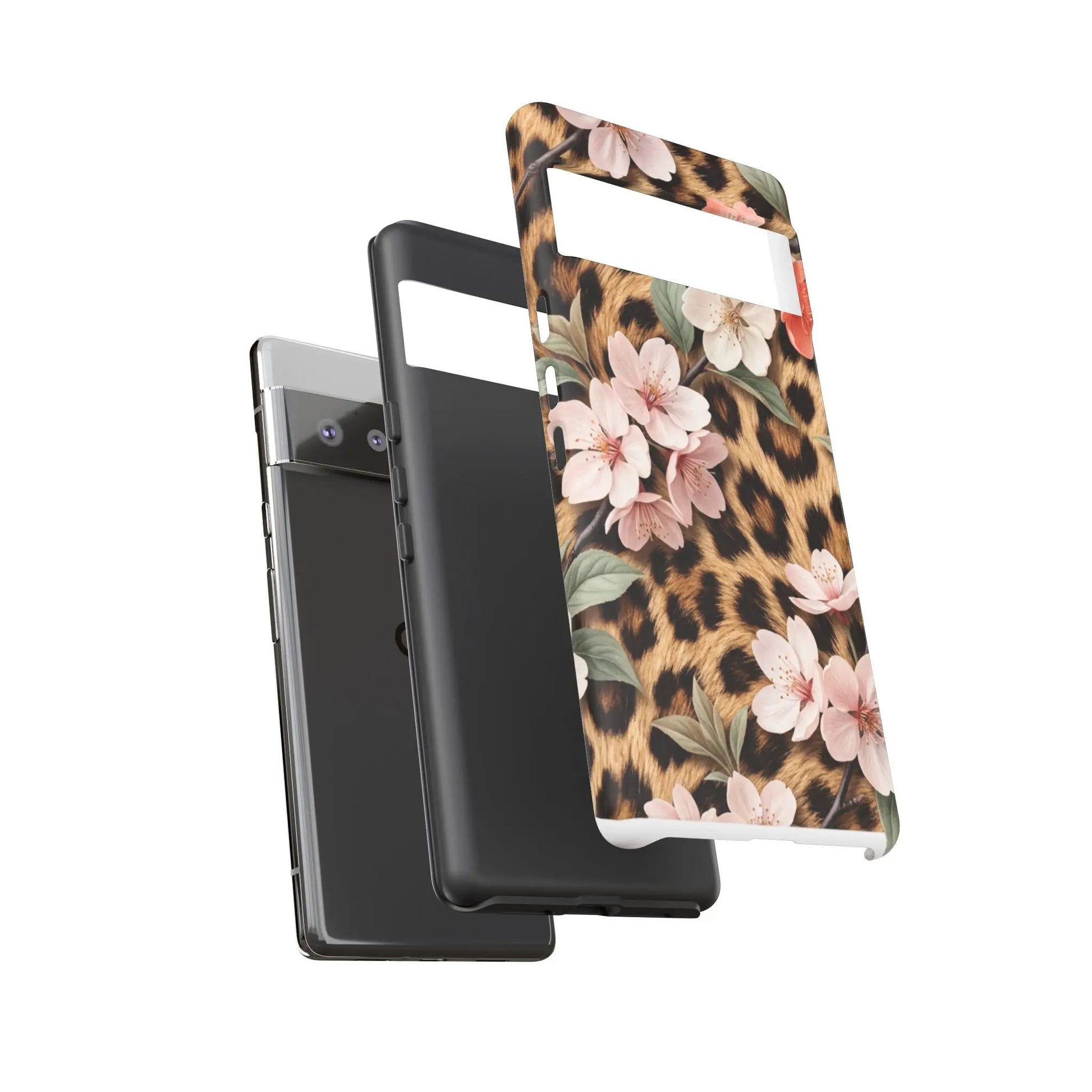 Leopard Floral Tough Case — Protective Phone Case with Pink Cherry Blossoms by Printify