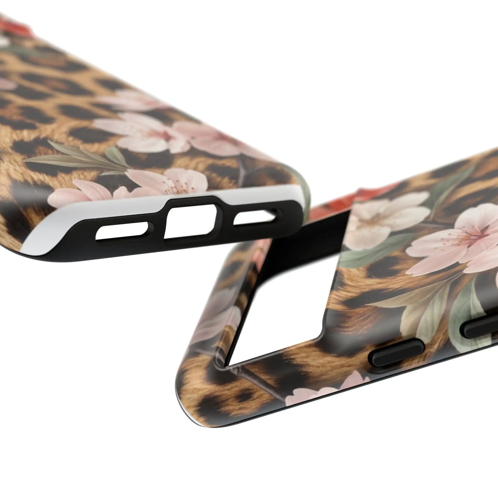 Leopard Floral Tough Case — Protective Phone Case with Pink Cherry Blossoms by Printify