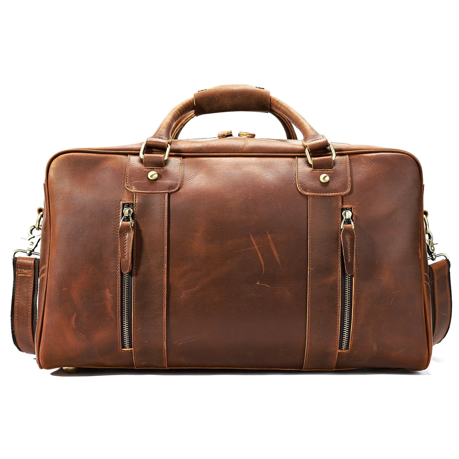 Men's Retro Short-distance Travel Bag Genuine Leather by GJG Denim