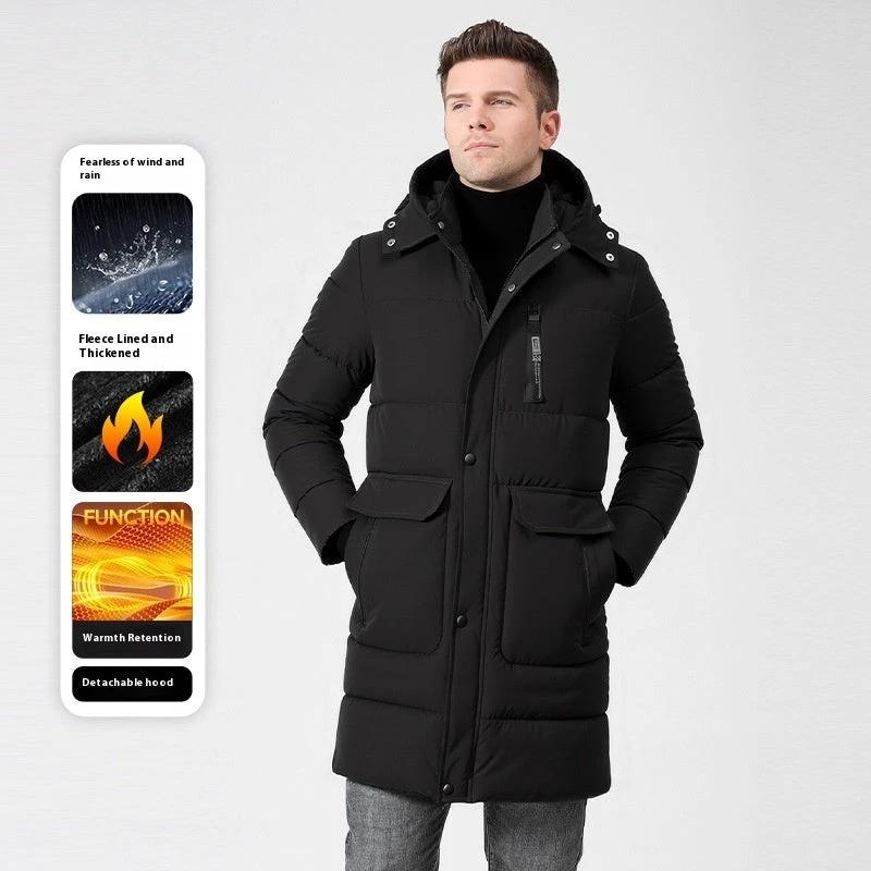 Men's Fleece-lined Thick Long Section Cotton-padded Coat by GJG Denim