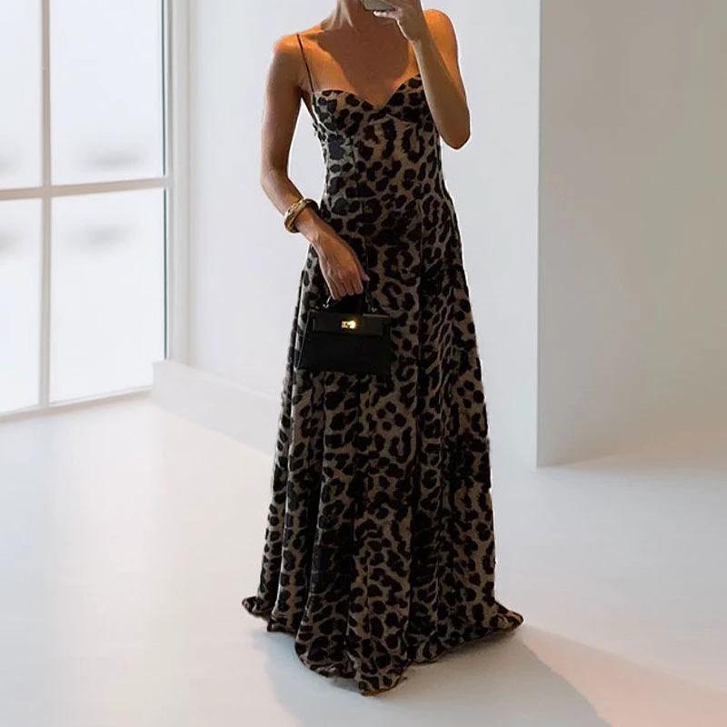 Elegant Stylish Sexy Leopard Print Suspender Dress by GJG Denim