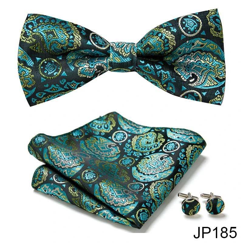 Men's Formal Bow Tie Handkerchief and Cuff links Set by GJG Denim