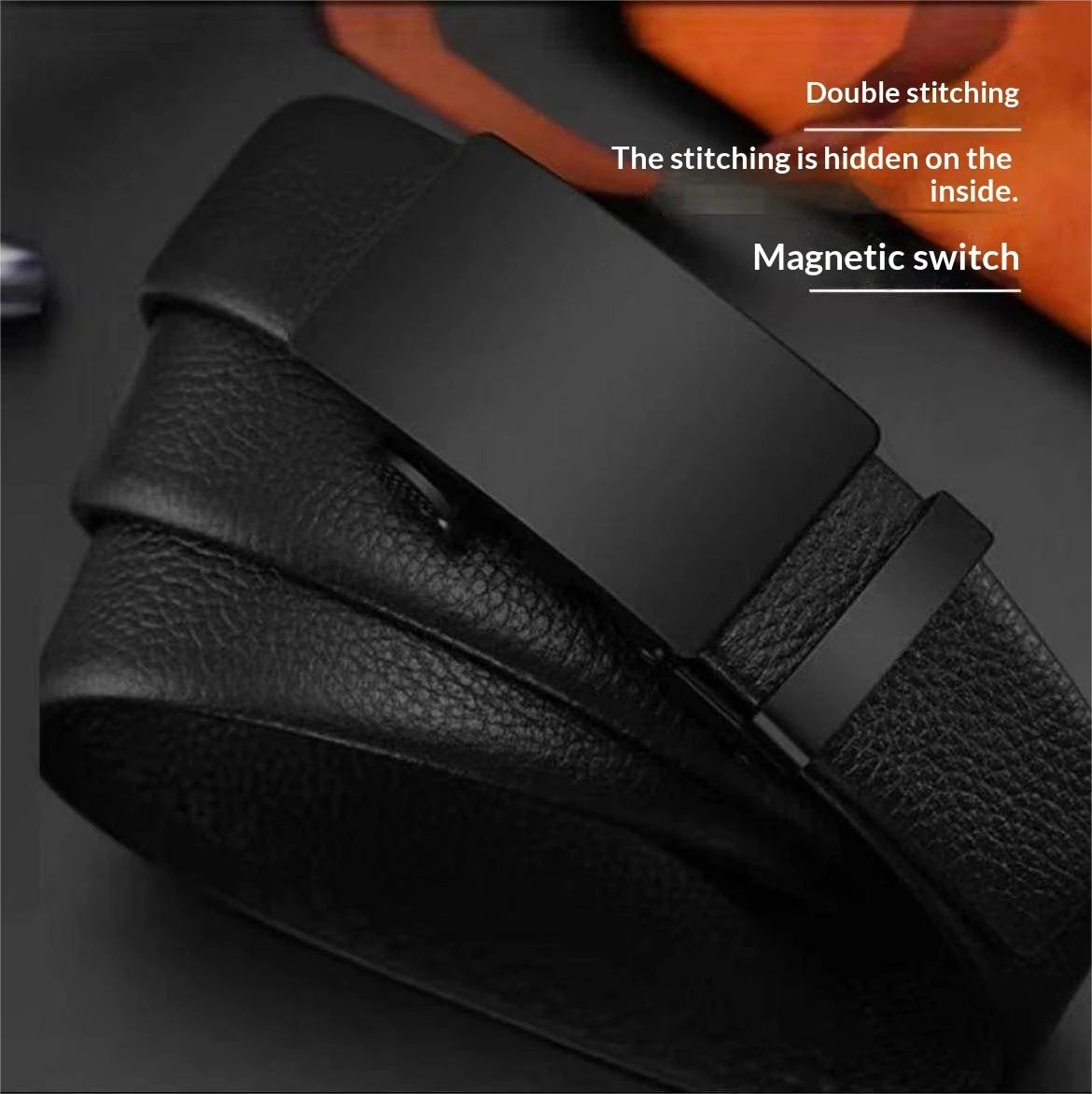 Men's Smooth Leather Belt With Automatic Buckle by GJG Denim