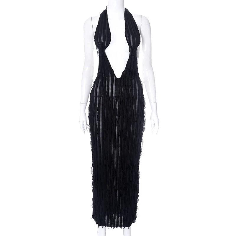 Women's Wave Pattern Chest Wrap Tied Dress by GJG Denim