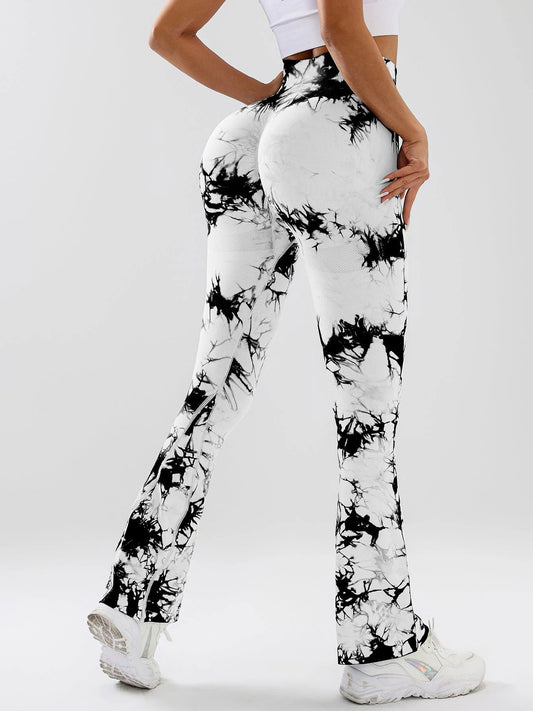 High-Waist Tummy Control Flare Yoga Pants For Women, Tie-Dye Stretch Slimming Bootcut Workout Pants, Fitness & Sports Activewear by GJG Denim