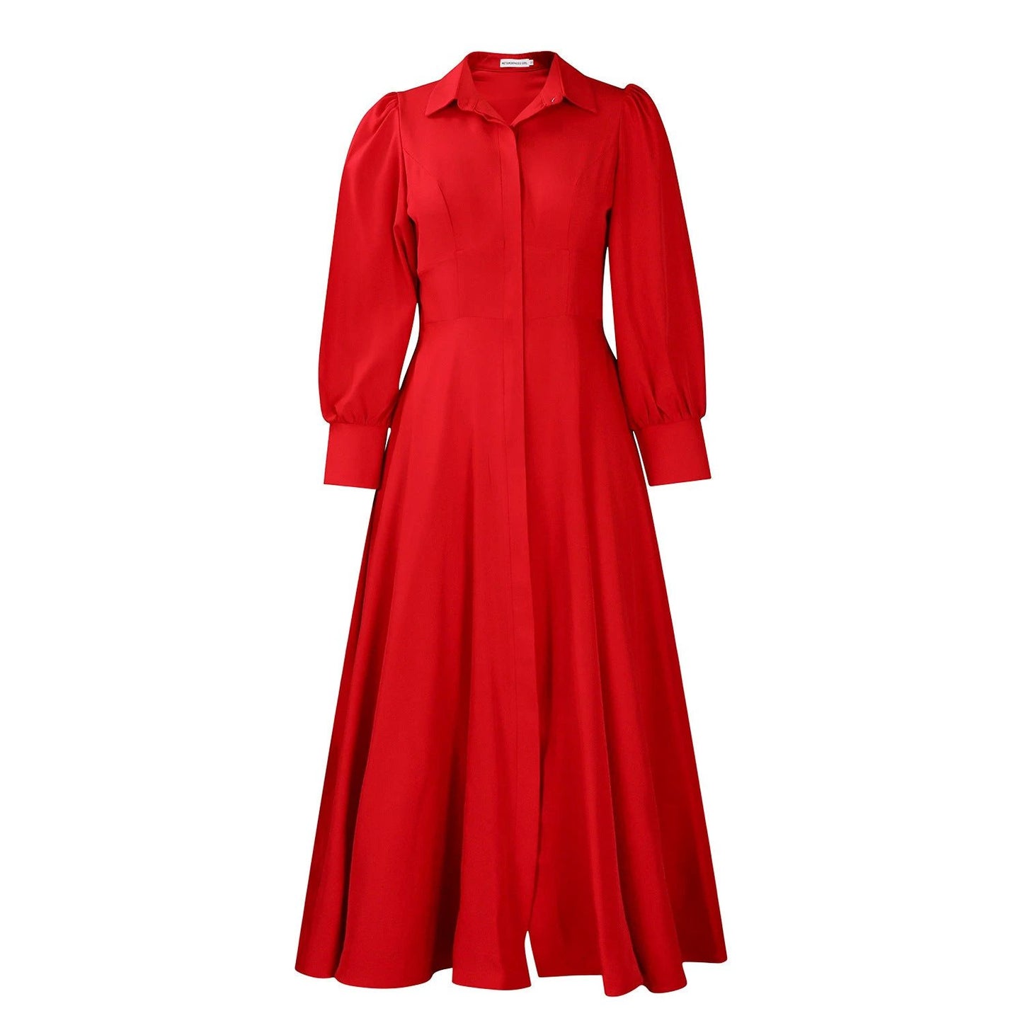 Women's Elegant Long Sleeve Big Hem Shirt Solid Color Dress by GJG Denim