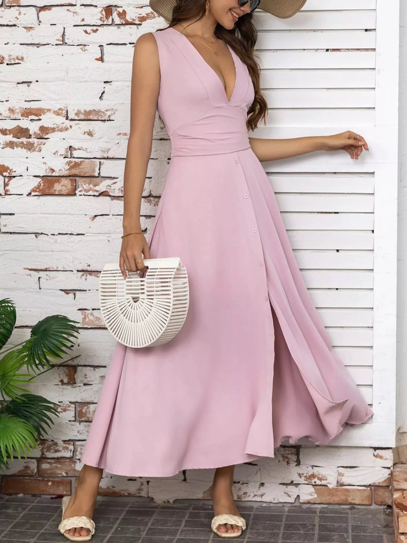 Full Size Slit V-Neck Sleeveless Dress Plus Size by Lady Ros