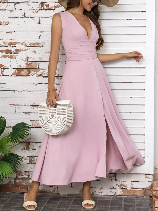 Full Size Slit V-Neck Sleeveless Dress Plus Size by Lady Ros
