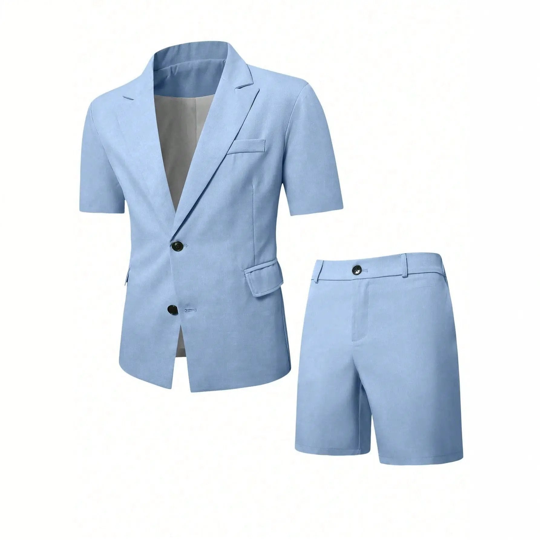 Mens Solid-Colored Gentleman Short-Sleeve Two-Piece Suit by GJG Denim