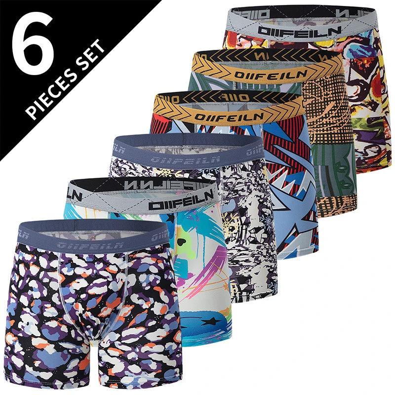 Polyester Men's Mid-waist Printed Underwear 6-piece Set by GJG Denim
