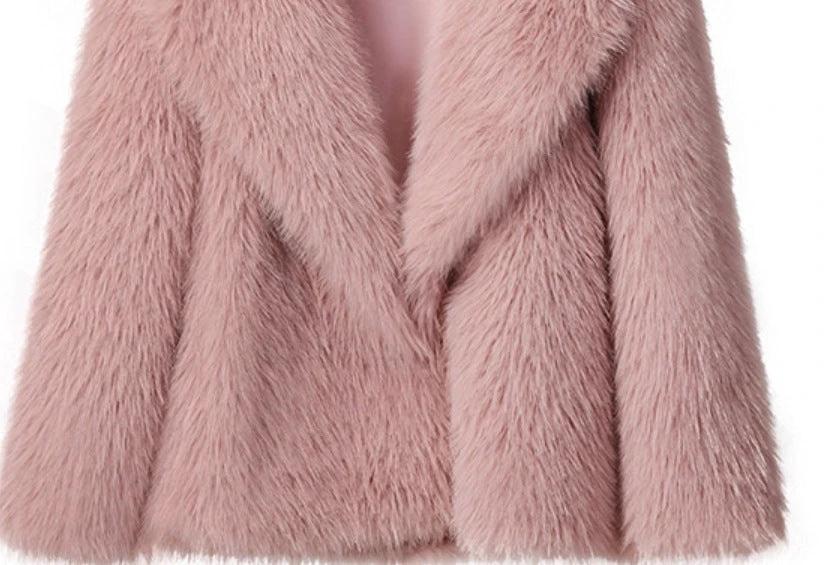 Large Lapel Fluffy Plush Artificial Fur Short by GJG Denim