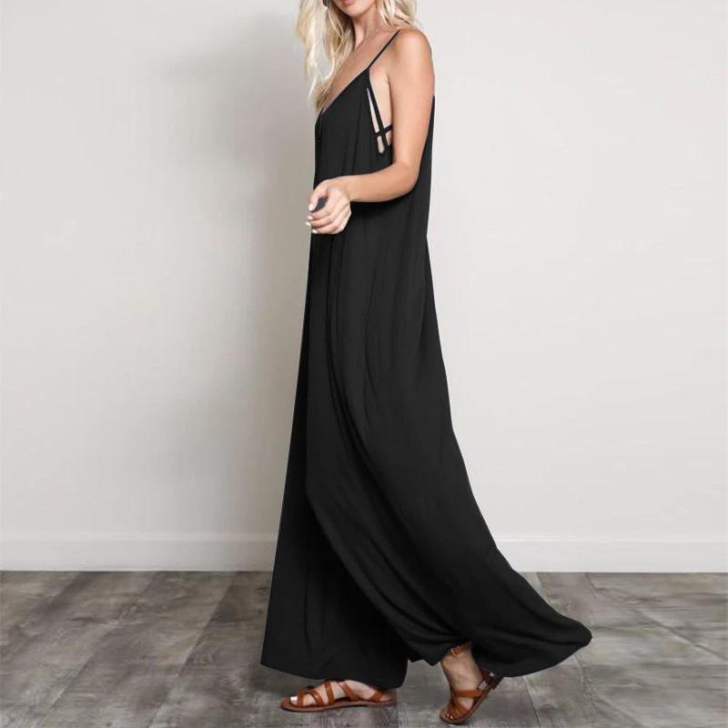 Summer Women Sexy V Neck Long Jumpsuits Casual Loose Rompers Overalls Wide Leg Mono Bodysuit Playsuits Plus Size 5XL by GJG Denim