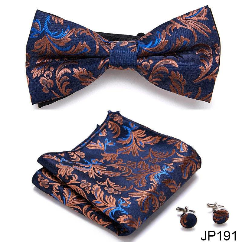 Men's Formal Bow Tie Handkerchief and Cuff links Set by GJG Denim
