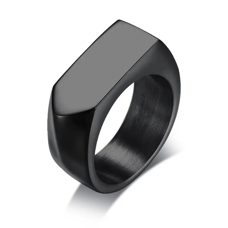 Classic Stainless Steel Black Square Men Ring Rock Vintage by GJG Denim