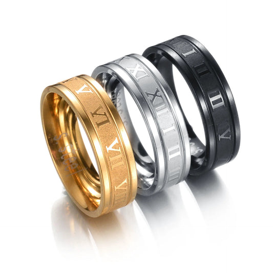 Men's Stainless Steel Straight Edge Roman Numeral Ring by GJG Denim